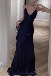 Spaghetti Strap V-Neck Prom Dress Glitter A-Line Maxi Dress